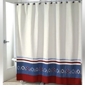 AVANTI Life Preservers Fabric Shower Curtain Embroidered Nautical Anchors Beach